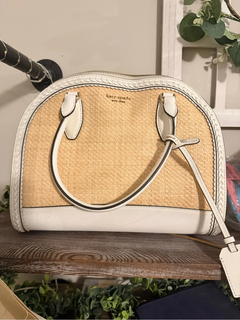 kate spade Straw Tote with White Leather Trim